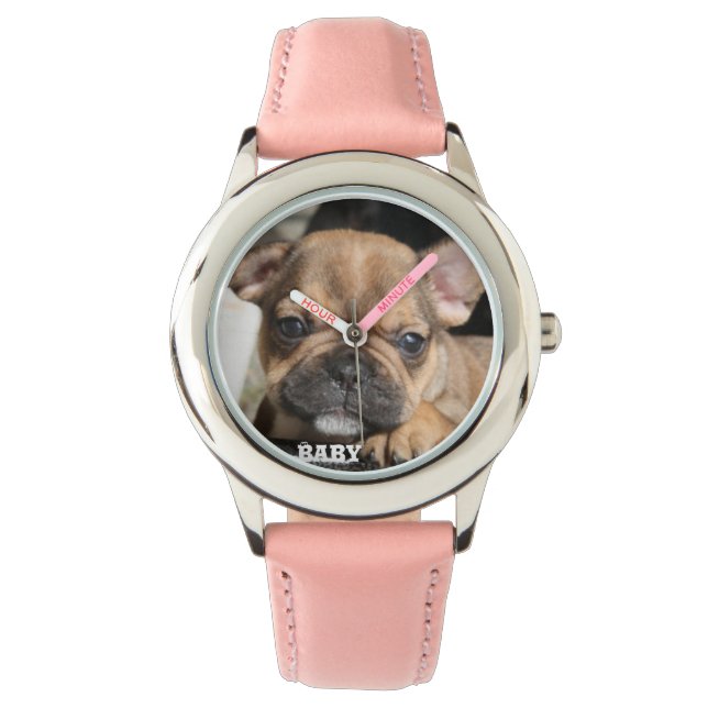 Französische Bulldogge Welpe French Bulldog Armbanduhr (Vorderseite)