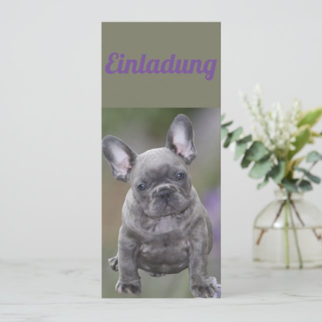 Französische Bulldogge Welpe French Bulldog Einladung (Stehend Vorderseite)