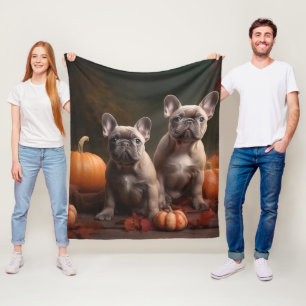 Französische Bulldogge Welpe Herbstfreude Kürbis Fleecedecke