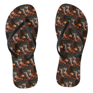Französische Bulldogge Welpe Herbstfreude Kürbis Flip Flops