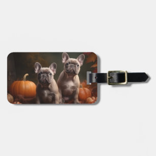 Französische Bulldogge Welpe Herbstfreude Kürbis Gepäckanhänger