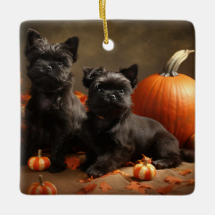 Französische Bulldogge Welpe Herbstfreude Kürbis Keramikornament