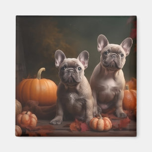 Französische Bulldogge Welpe Herbstfreude Kürbis Magnet