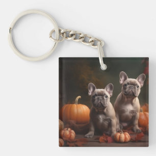 Französische Bulldogge Welpe Herbstfreude Kürbis Schlüsselanhänger