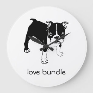 Französische Bulldogge Welpen-Liebes-Bundle-Uhr Große Wanduhr