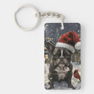 Französische Bulldogge Winter Wonderland Weihnacht Schlüsselanhänger
