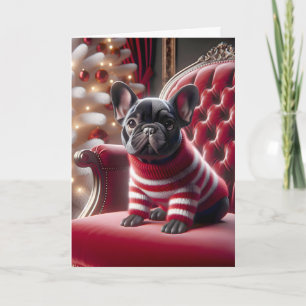 Französische Bulldogge zu Weihnachten auf rotem St Karte