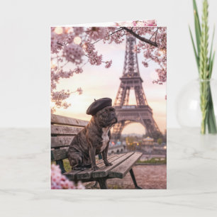 Französische Bulldogge zum Geburtstag in Paris Karte