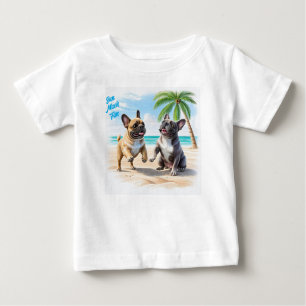 Französische Bulldoggen am Strand in Urlaub Baby T-shirt