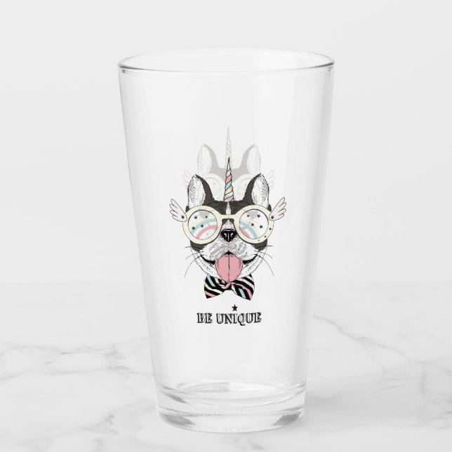 Französische Bulldoggen-Einhorn Glas (Vorderseite)
