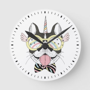 Französische Bulldoggen-Einhorn Runde Wanduhr