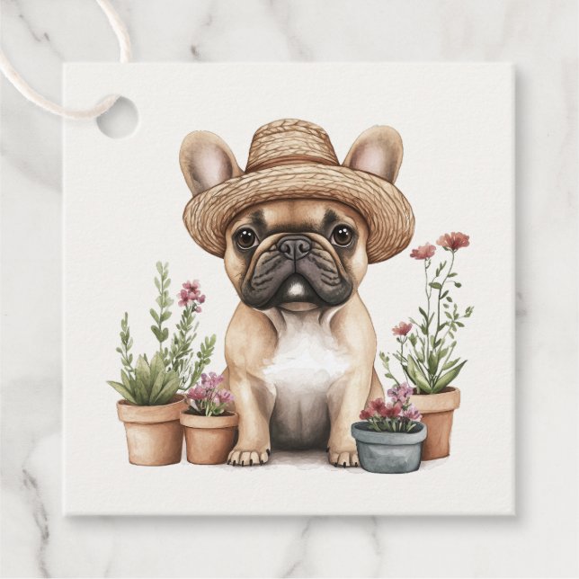 Französische Bulldoggen Gartenmöbel für Blume Geschenkanhänger (Vorderseite)