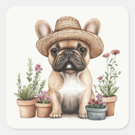 Französische Bulldoggen Gartenmöbel für Blume Quadratischer Aufkleber