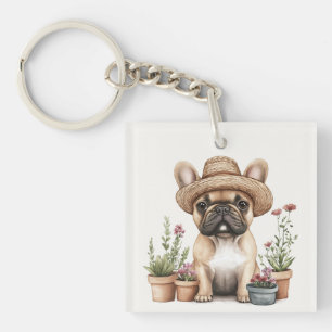 Französische Bulldoggen Gartenmöbel für Blume Schlüsselanhänger
