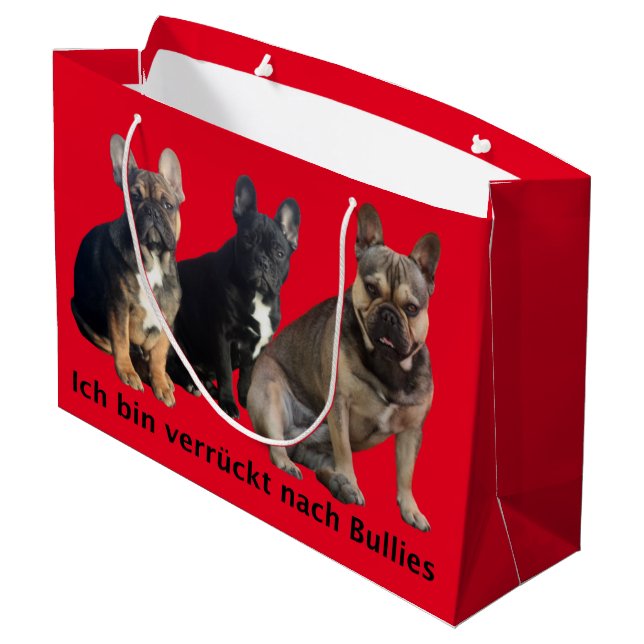 Französische Bulldoggen Geschenktüte (Rückseite Schrägansicht)