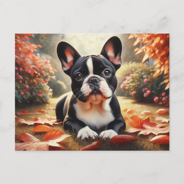 Französische Bulldoggen Herbstleere Kunst Postkarte (Vorderseite)