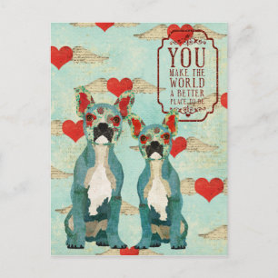 Französische Bulldoggen Herz Valentinstag Postkart Feiertagspostkarte
