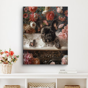 Französische Bulldoggen-Kunst   Frenchie in der Ba Leinwanddruck