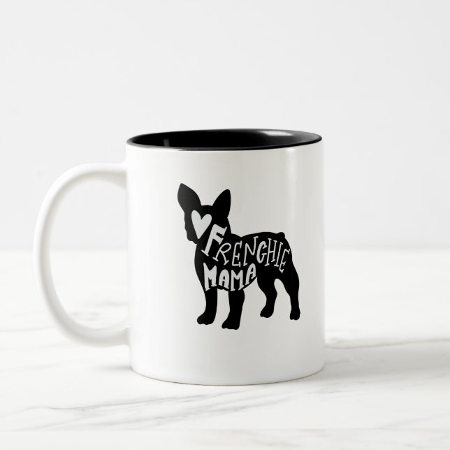 Französische Bulldoggen-Mama Frenchie Mutter-Cute Zweifarbige Tasse (Links)
