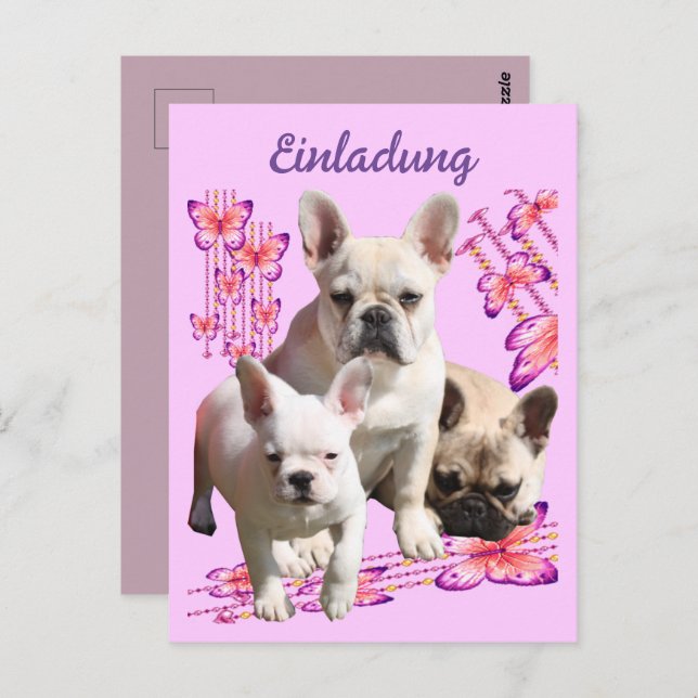 Französische Bulldoggen Schmetterling  Bulldog Postkarte (Vorne/Hinten)