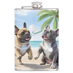 Französische Bulldoggen Strand French Bulldog Flachmann
