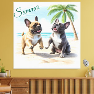 Französische Bulldoggen Strand French Bulldog Leinwanddruck