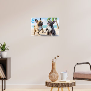 Französische Bulldoggen Strand French Bulldog Poster