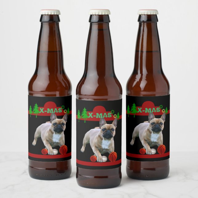 Französische Bulldoggen Weihnachten Feier Bierflaschenetikett (Flaschen)