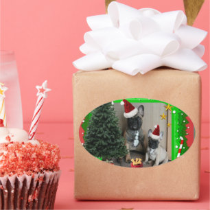 Französische Bulldoggen Weihnachten French Bulldog Ovaler Aufkleber