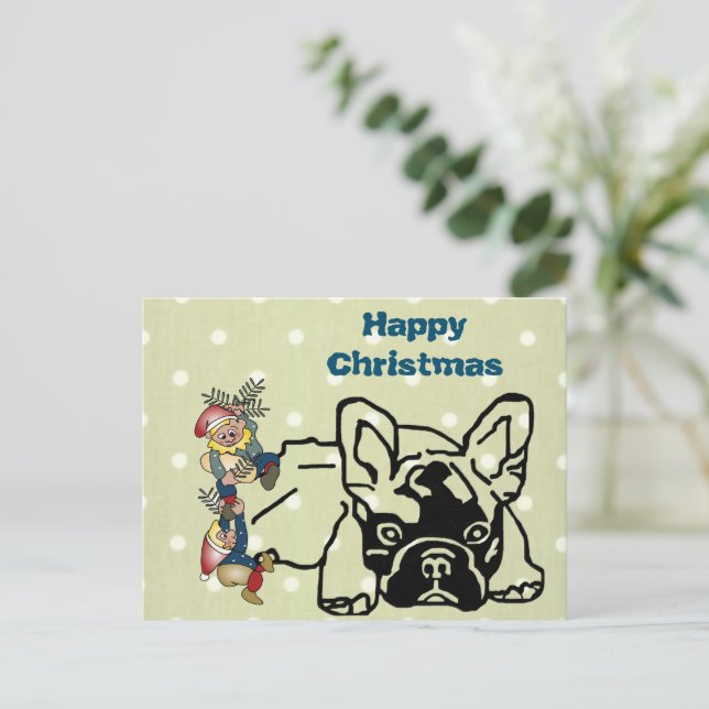 Französische Bulldoggen Weihnachten French Bulldog Postkarte (Stehend Vorderseite)