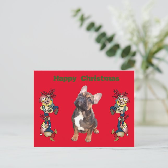 Französische Bulldoggen Weihnachten French Bulldog Postkarte (Stehend Vorderseite)