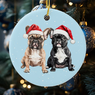 Französische Bulldoggen Weihnachten Wasserfarbe Keramik Ornament