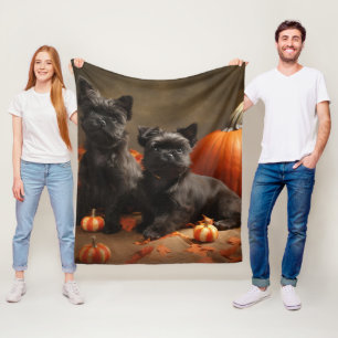 Französische Bulldoggen-Welpe Herbstvergnügen Kürb Fleecedecke