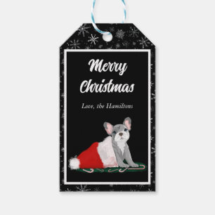 Französische Bulldoggen-Welpe in Santas Hut Geschenkanhänger
