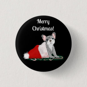 Französische Bulldoggen-Welpe in Santas Hut Schlüs Button