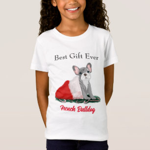 Französische Bulldoggen-Welpe in Santas Hut T-Shirt