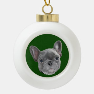 Französische Bulldoggen-Welpe Keramik Kugel-Ornament