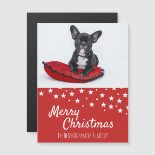 Französische Bulldoggen-Welpen-Foto-Weihnachtsmagn Magnetkarte