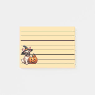 Französische Bulldoggenwelpe in Hexenhut mit Kürbi Post-it Klebezettel