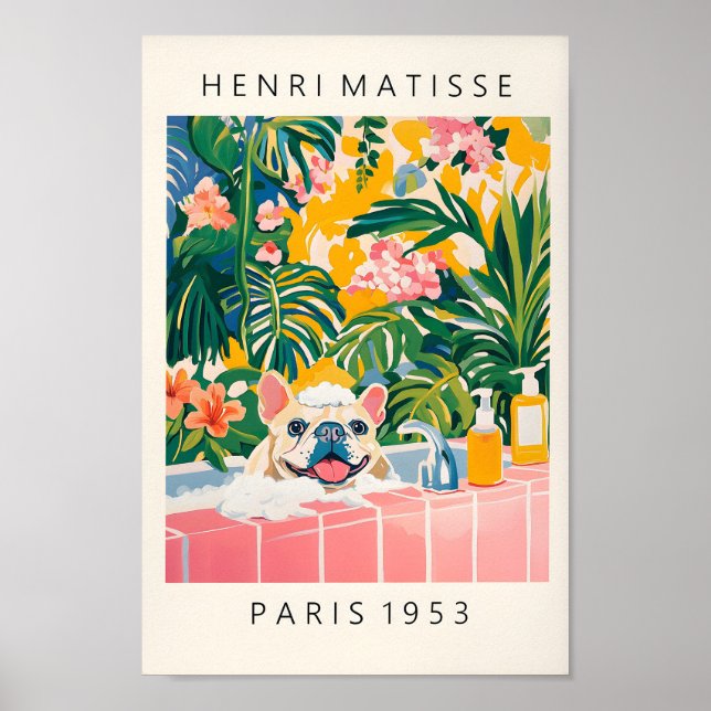 Französische Bulldogie-Mauer-Kunst, lustiges Badez Poster (Vorne)