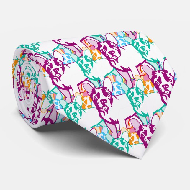 Französische Bulldogs bunt Krawatte (Gerollt)
