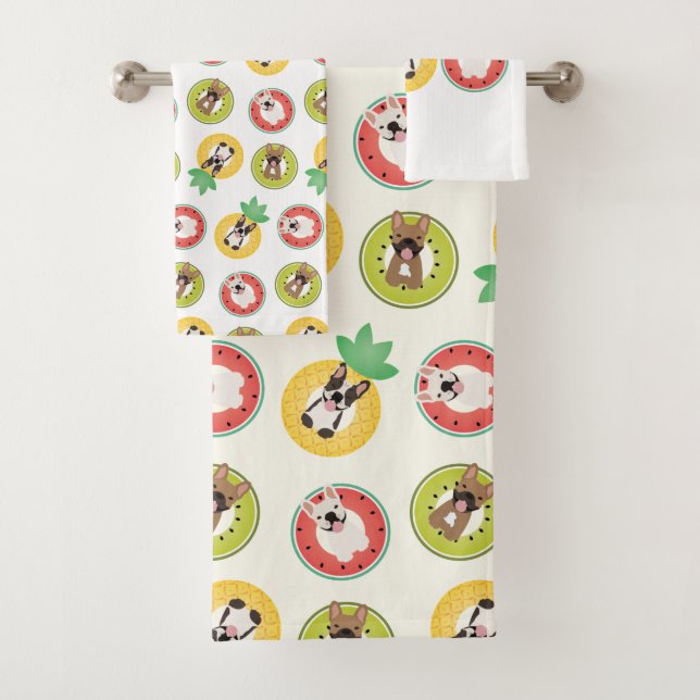 Französische Bulldogs in Fruit Pool Floating Muste Badhandtuch Set (Insitu)