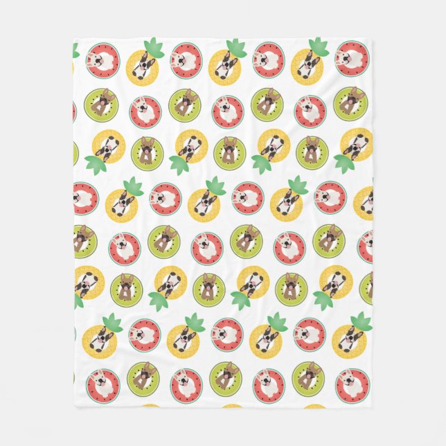 Französische Bulldogs in Fruit Pool Floating Muste Fleecedecke (Vorderseite)