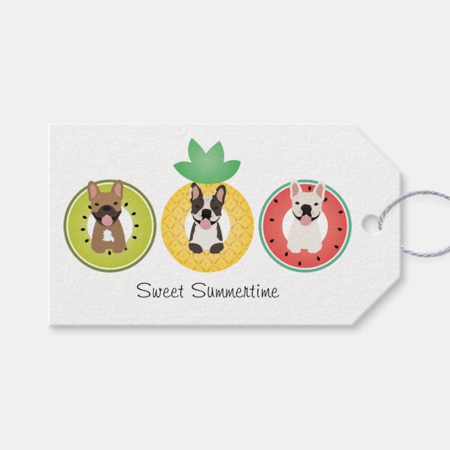 Französische Bulldogs in Fruit Pool Floating Muste Geschenkanhänger (Vorderseite (Horizontal))