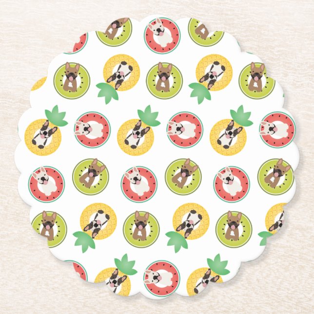Französische Bulldogs in Fruit Pool Floating Muste Untersetzer (Vorderseite)