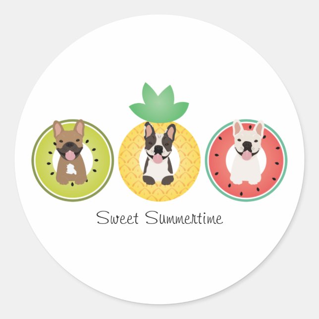 Französische Bulldogs in Fruit Pool Floats Runder Aufkleber (Vorderseite)