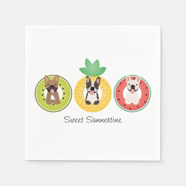 Französische Bulldogs in Fruit Pool Floats Serviette (Vorderseite)