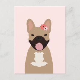 Französische Bulldogs lächeln Blume pink Postkarte