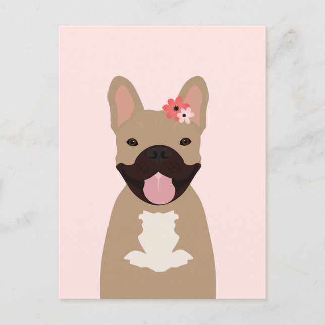 Französische Bulldogs lächeln Blume pink Postkarte (Vorderseite)