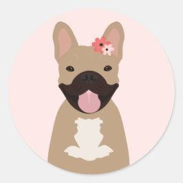 Französische Bulldogs lächeln Blume pink Runder Aufkleber